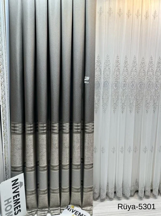 NİVEMESHOME RÜYA FT671477 TOPRAK V-5301 1/3 SIK PİLELİ FON PERDE APM