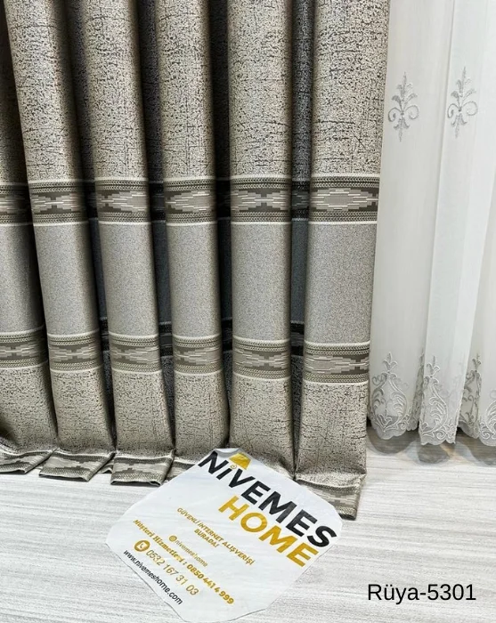 NİVEMESHOME RÜYA FT671477 TOPRAK V-5301 1/3 SIK PİLELİ FON PERDE APM