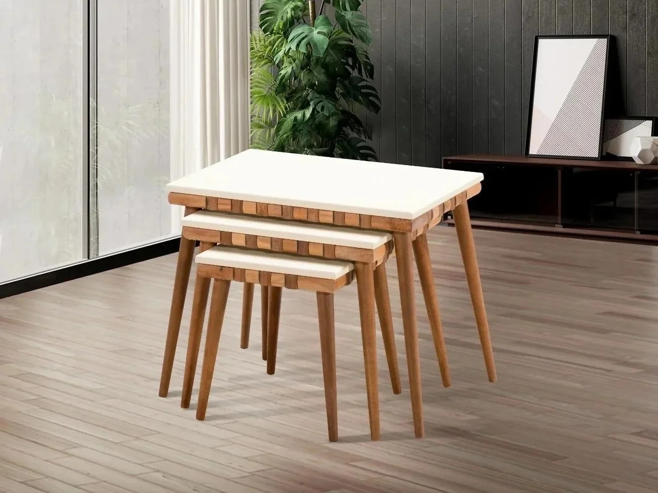 NİVEMESHOME SAFARİ CEVİZ-KREM ZİGON SEHPA