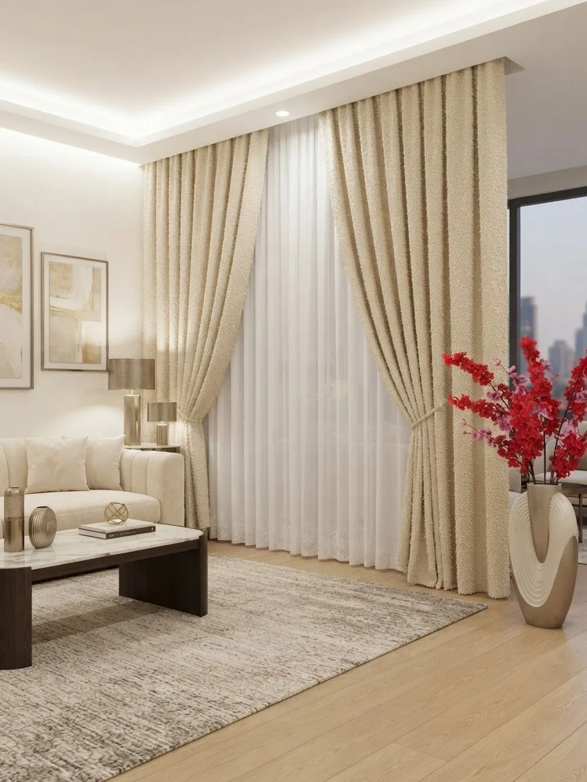NİVEMESHOME SAHRA BEJ 3-0057 V2 1/3 PİLELİ  FON PERDE APM