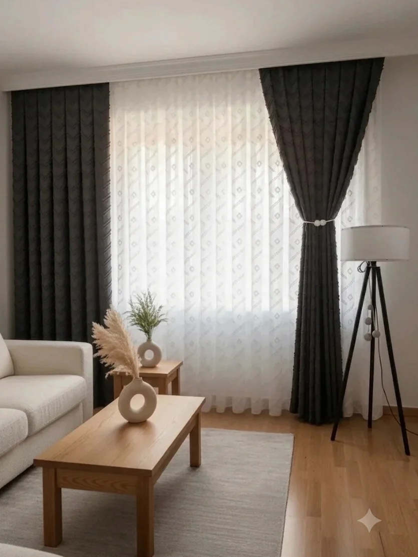 NİVEMESHOME SEDEF 1-0093 TAM DESEN EKRU  1/3 PİLELİ TÜL PERDE