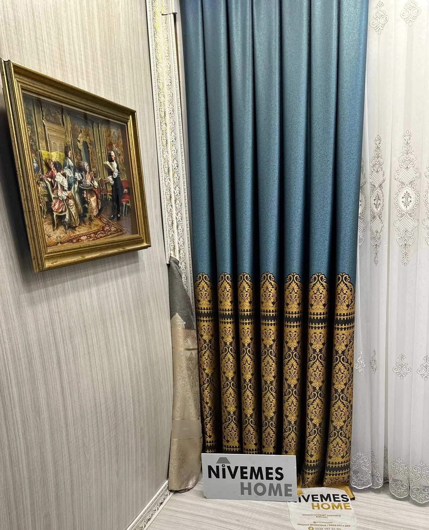 NİVEMESHOME SİDE FT632057 V- 2504 TURKUAZ 1/3 ПЛОТНЫЙ ПЛЕТЕНЫЙ ФОНОВЫЙ ЗАНАВЕС APM