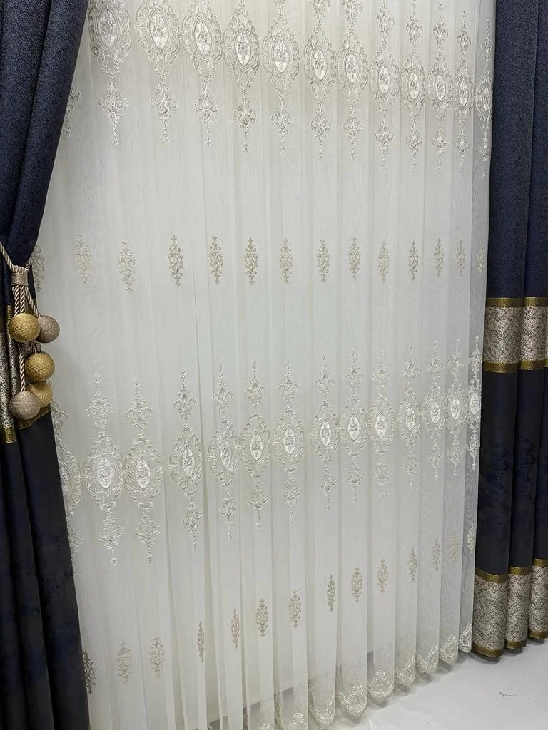 NİVEMESHOME SİERRA ALTIN İŞLEMELİ 108 1/3 SIK PİLELİ TÜL PERDE APM