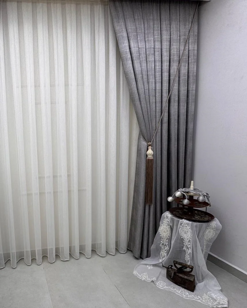 NİVEMESHOME SİMLA GOLD IŞILTILI 1/3 SIK PİLELİ TÜL PERDE APM