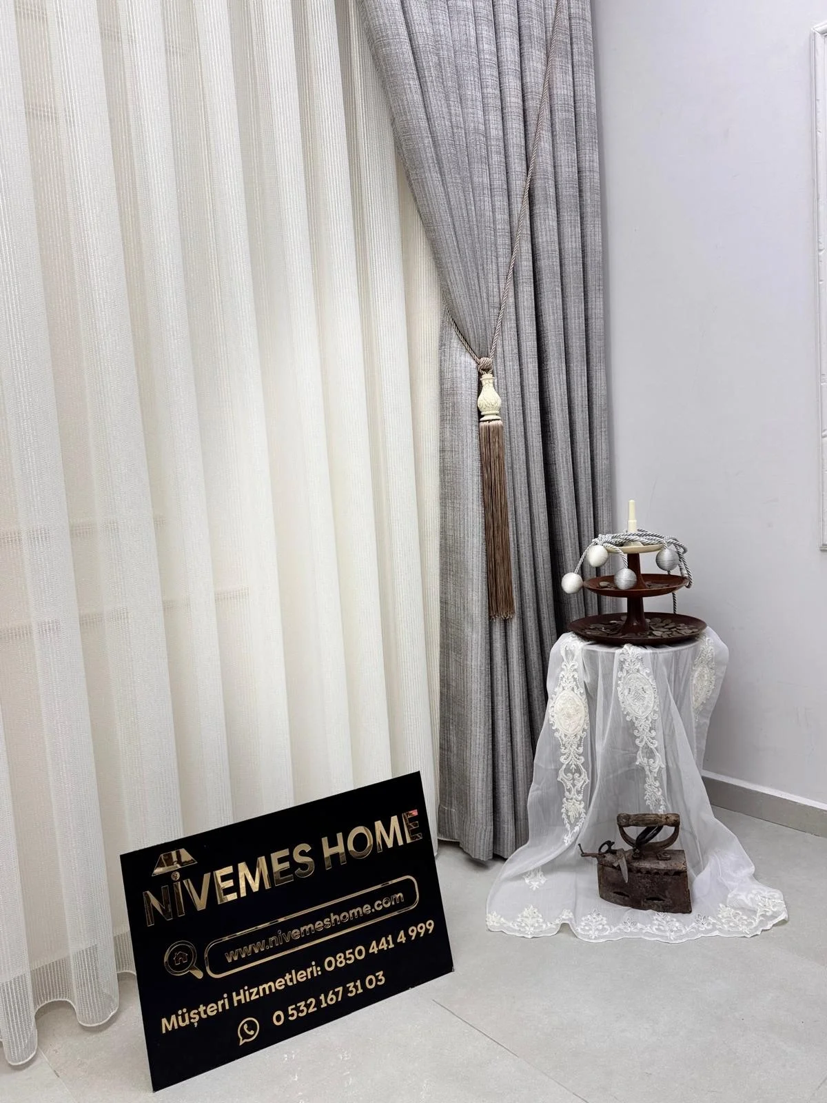 NİVEMESHOME SİMLA GOLD IŞILTILI 1/3 SIK PİLELİ TÜL PERDE APM