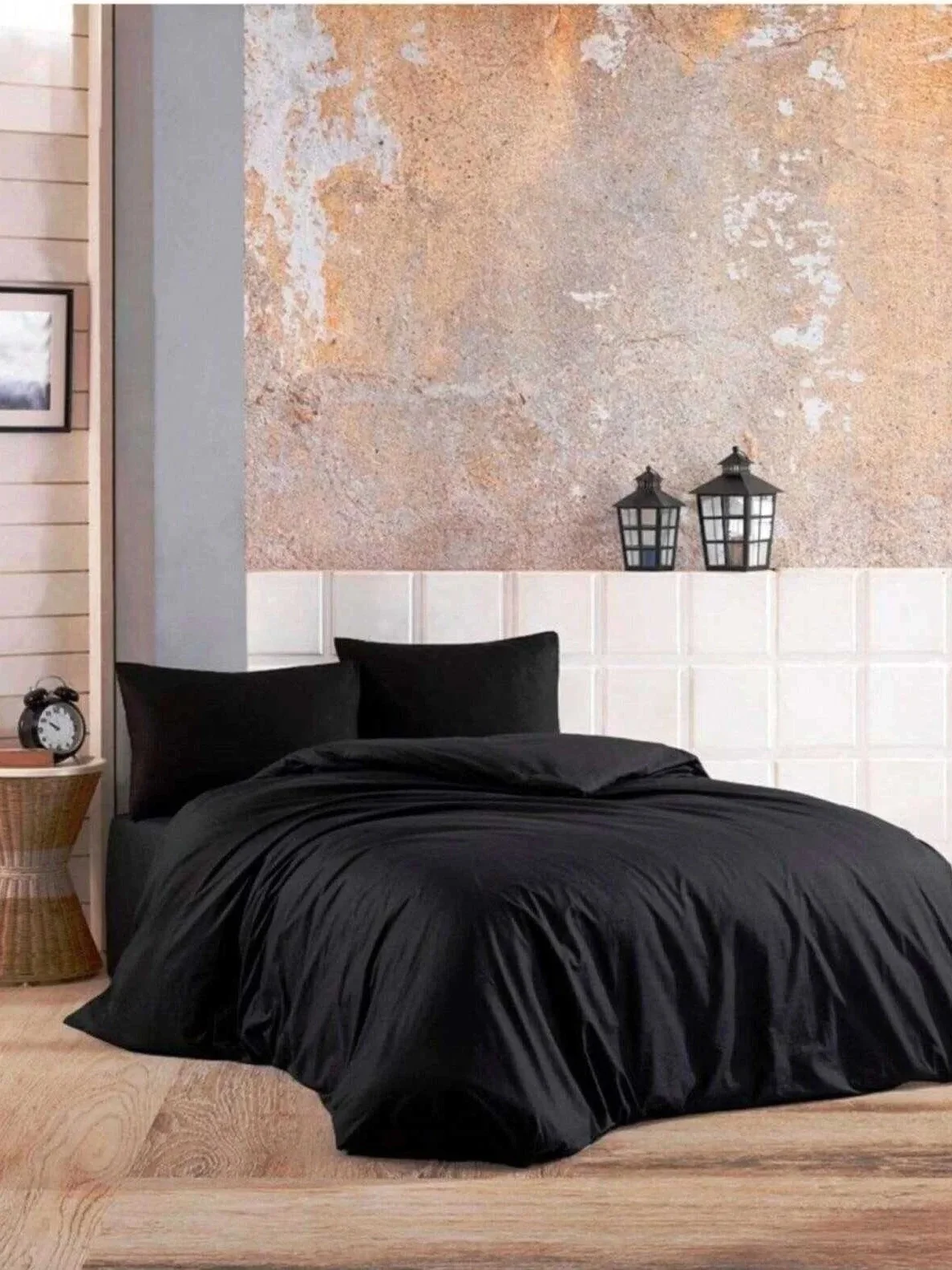 NIVEMESHOME BLACK 100% COTTON DOUBLE BEDDING SET