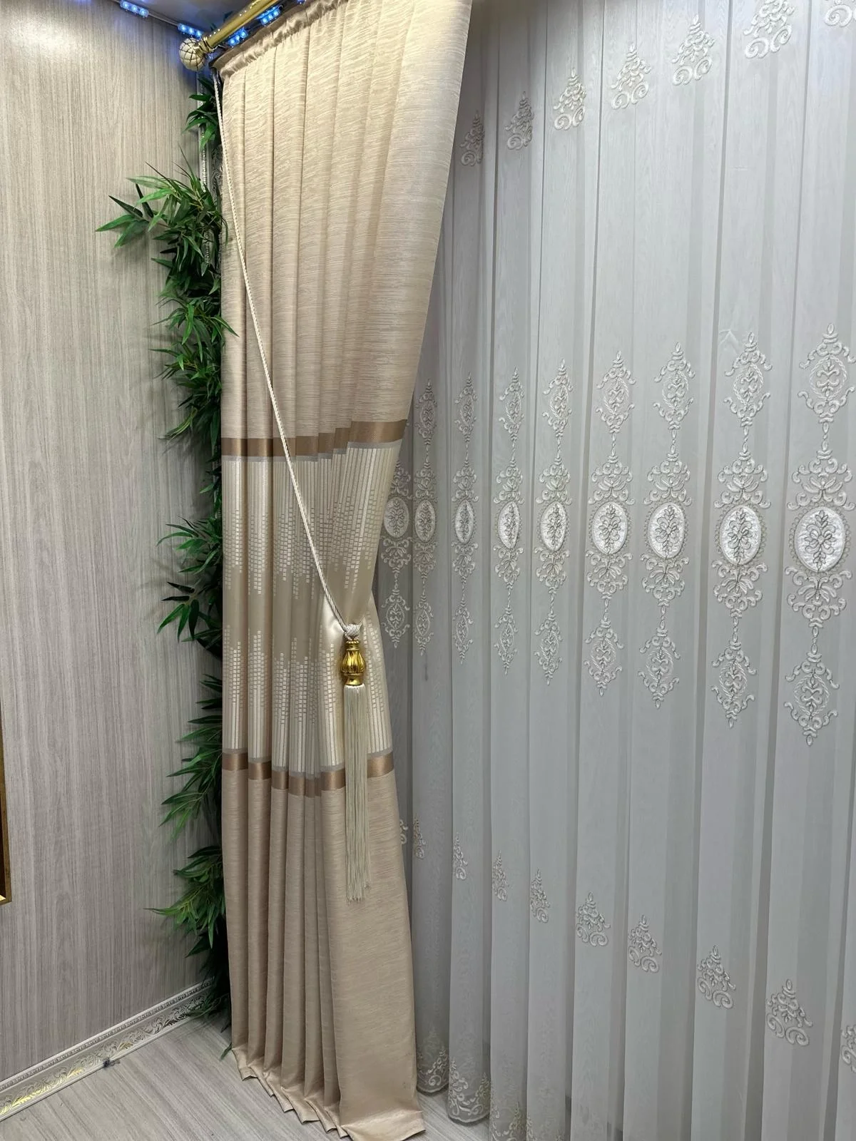 NİVEMESHOME STAR 2027 GOLD DETAYLI 1/3 DENSELY PLEATED TULLE CURTAIN APM