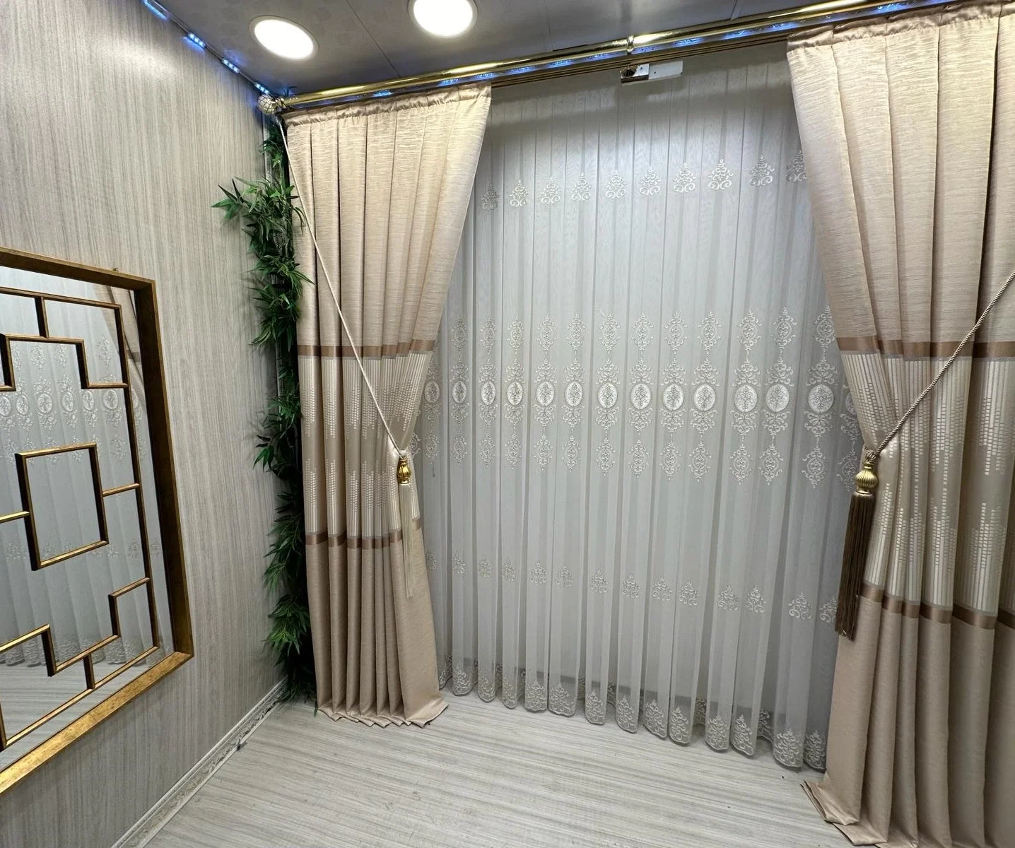 NİVEMESHOME STAR 2027 GOLD DETAYLI 1/3 DENSELY PLEATED TULLE CURTAIN APM