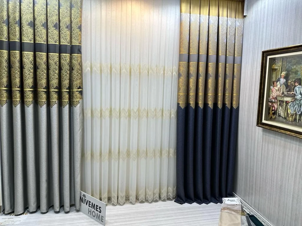 NİVEMESHOME STELLA ALTIN DOKULU B121546 1/3 SIK PİLELİ TÜL PERDE APM