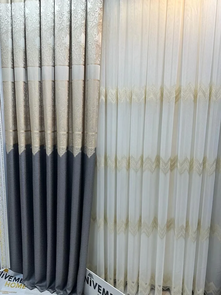 NİVEMESHOME STELLA ALTIN DOKULU B121546 1/3 SIK PİLELİ TÜL PERDE APM