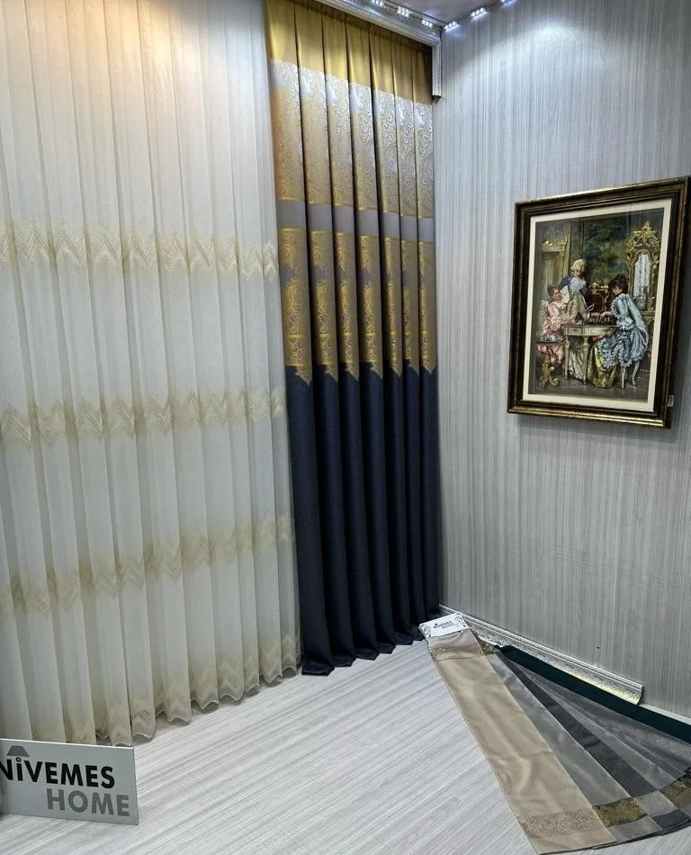 NİVEMESHOME STELLA ALTIN DOKULU B121546 1/3 SIK PİLELİ TÜL PERDE APM
