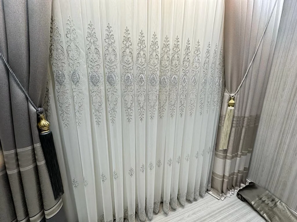 NİVEMESHOME URANYUM V-6113 PLISADO APRETADO DETALLE PLATA TUL DE CORTINA APM