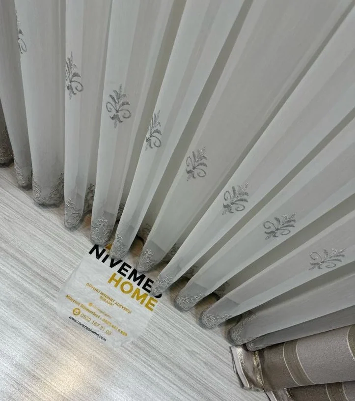 NİVEMESHOME URANYUM V-6113 PLISADO APRETADO DETALLE PLATA TUL DE CORTINA APM
