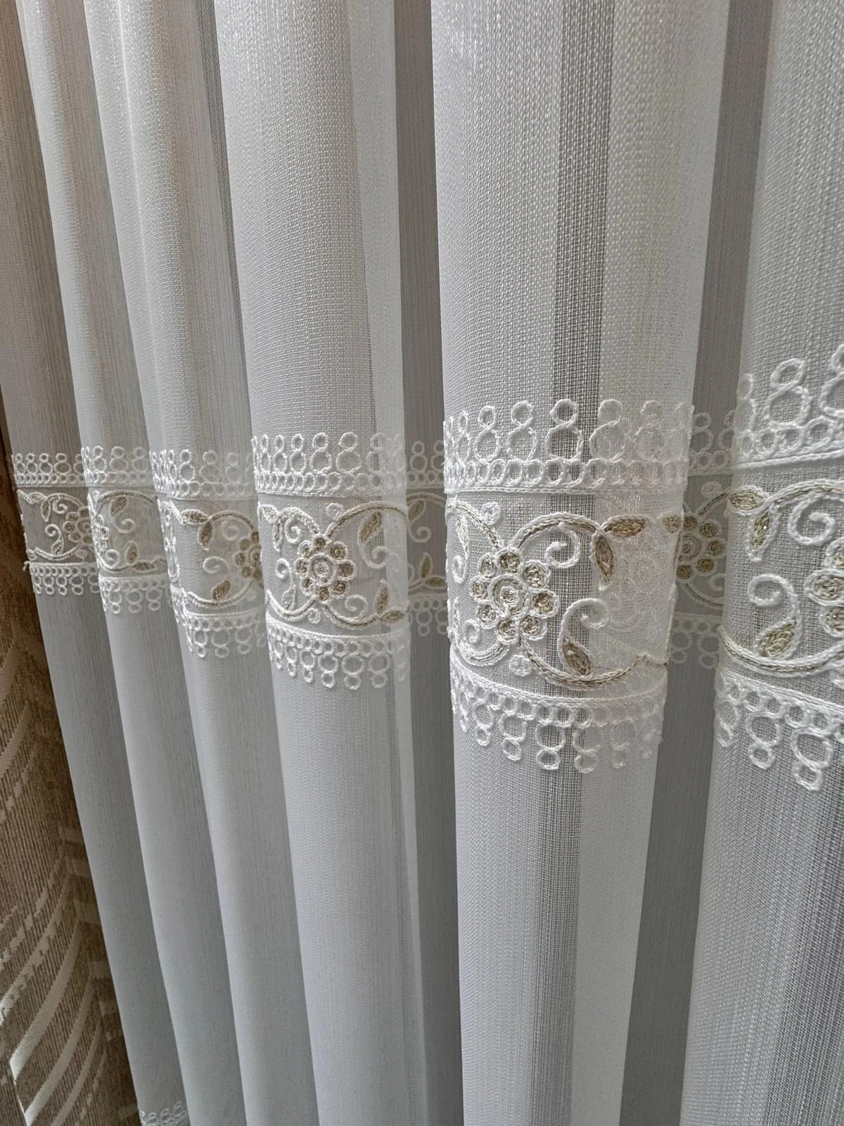 NİVEMESHOME VERONA GOLD ÇİÇEKLİ 1/3 PİLELİ TÜL PERDE
