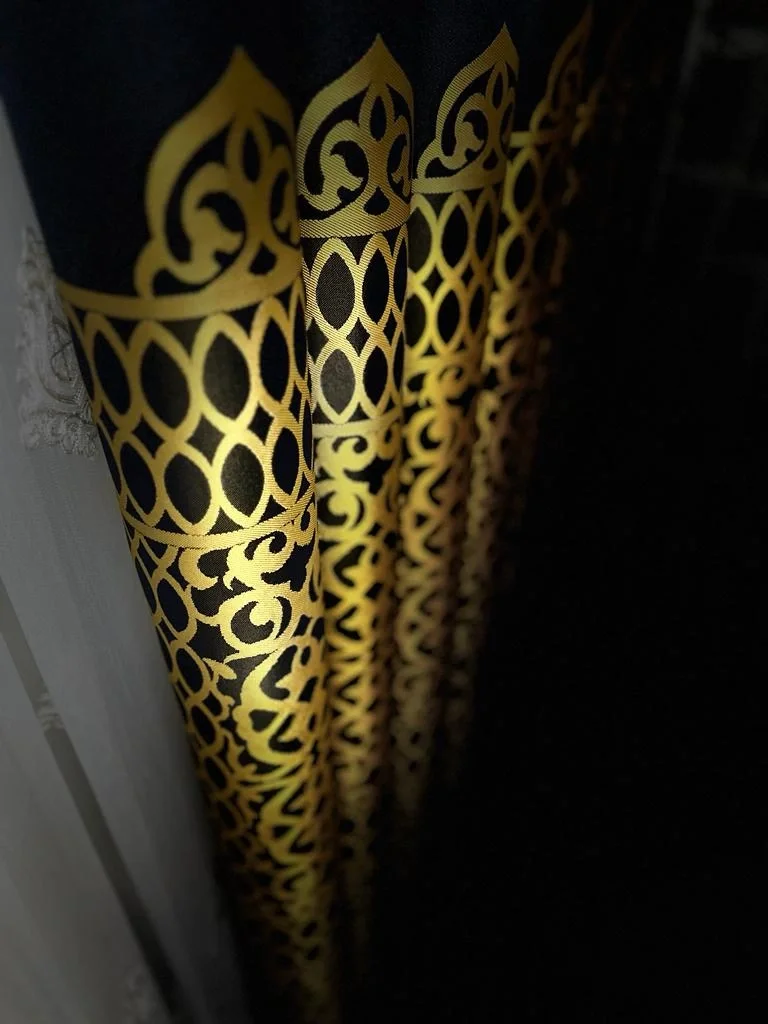 NİVEMESHOME VINTAGE DARK BLUE-GOLD 1/3 HEAVY PILE BACKGROUND CURTAIN APM