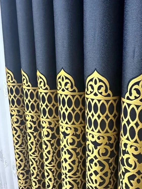 NİVEMESHOME VINTAGE DARK BLUE-GOLD 1/3 HEAVY PILE BACKGROUND CURTAIN APM