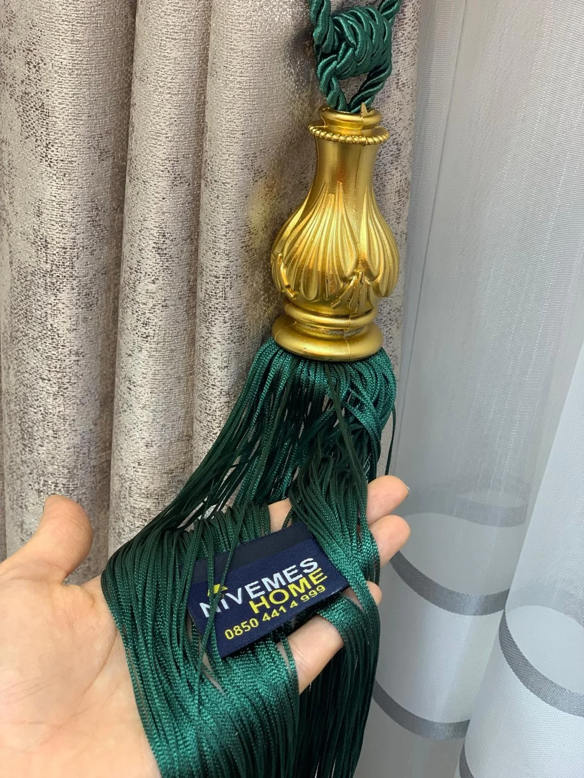 EMERALD GREEN FRINGED GOLD FITTING CEILING GATHERING BRACKET