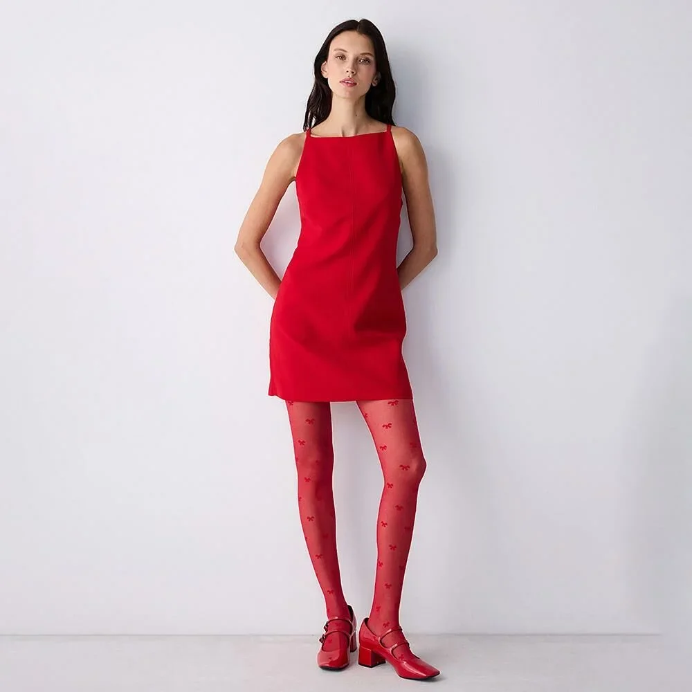 PENTI BOWTIE ROSSO S/M CALZE CON COLLETTO SCAMOSCIATO
