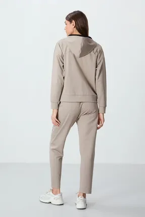 TOMMY LİFE T10BY-95306_01 WOMEN JACKET/TIGHT CUFF JOGGING SUIT DARK BEIGE