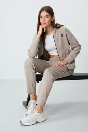TOMMY LİFE T10BY-95306_01 WOMEN JACKET/TIGHT CUFF JOGGING SUIT DARK BEIGE