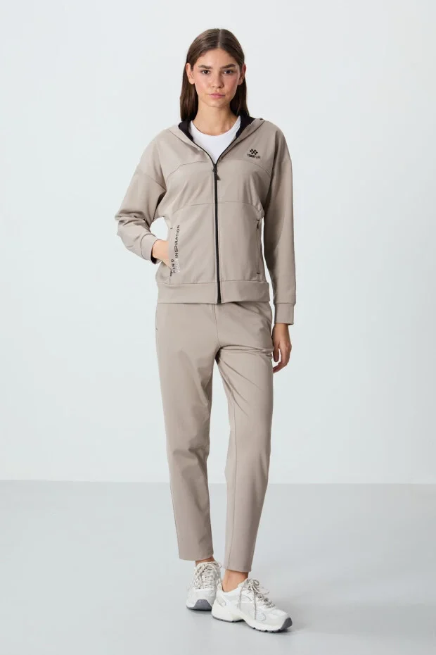 TOMMY LİFE T10BY-95306_01 WOMEN JACKET/TIGHT CUFF JOGGING SUIT DARK BEIGE