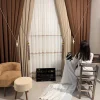 NIVEMESHOME ROMA LINEN 1/3 DENSE PILE COFFEE BACKGROUND CURTAIN APM