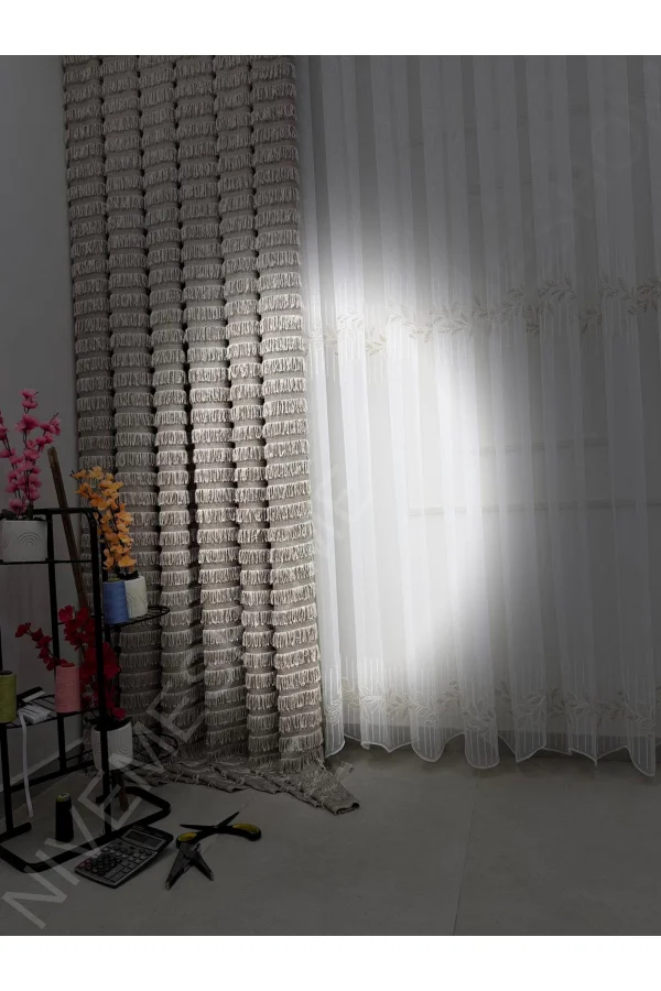 NIVEMESHOME 2572 V- 117 HERA GOLD 1/3 PILELI BAMBU TÜL PERDE