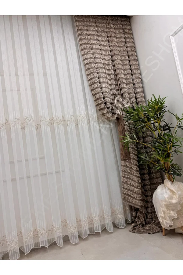 NIVEMESHOME 2572 V- 117 HERA GOLD 1/3 PILELI BAMBU TÜL PERDE