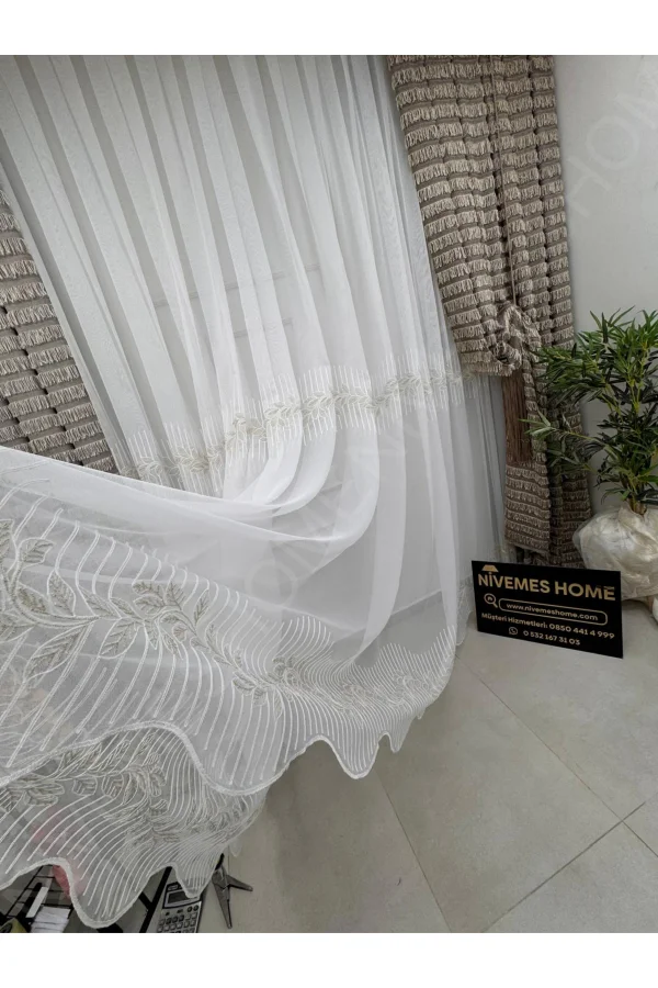 NIVEMESHOME 2572 V- 117 HERA GOLD 1/3 PILELI BAMBU TÜL PERDE