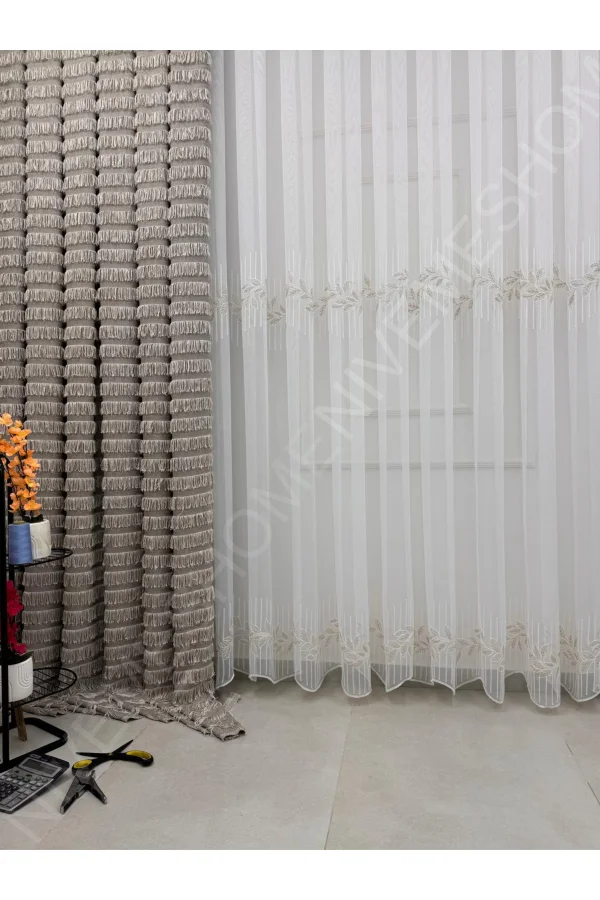 NIVEMESHOME 2572 V- 117 HERA GOLD 1/3 PILELI BAMBU TÜL PERDE