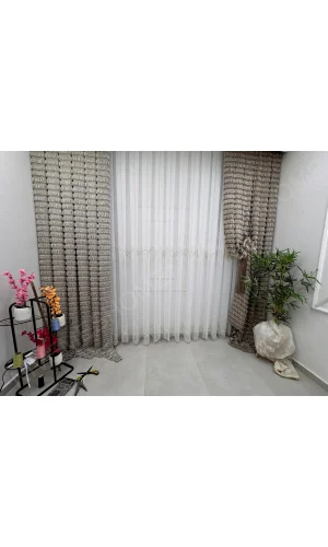 NIVEMESHOME 2572 V- 117 HERA GOLD 1/3 PILELI BAMBU TÜL PERDE