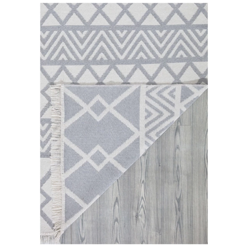 Duo Beyaz Gri Çift Taraflı Yıkanabilir Dokuma Kilim 22995A 80 X 300 Cm