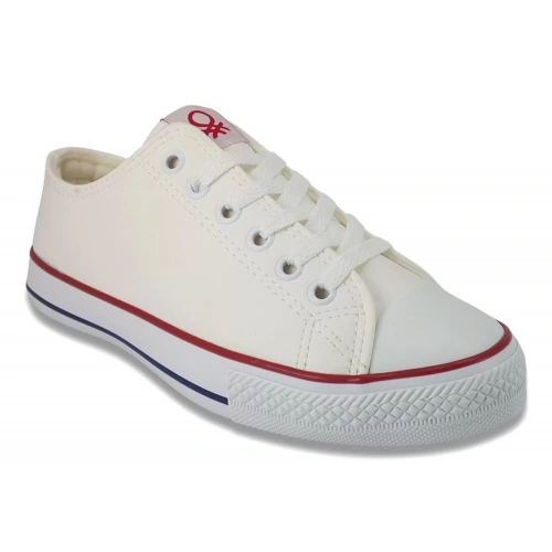 Benetton Erkek Kırık Beyaz Kırmızı Detaylı Deri Spor Ayakkabı