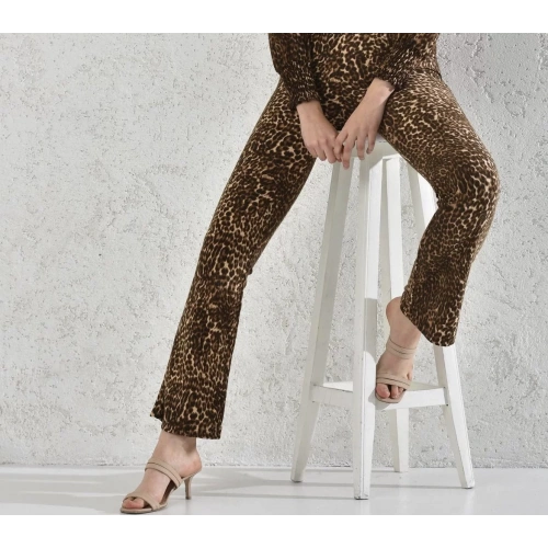 Kadın Leopar Desenli Süet Pantolon