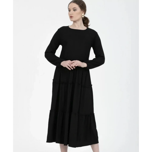 Kadın Siyah Uzun Kol Uzun Elbise