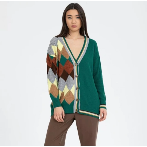 Kadın Yeşil Desenli Hırka