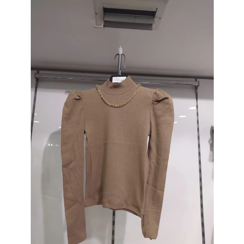 Kadın Zincir Aksesuarlı Kahverengi Triko Kazak