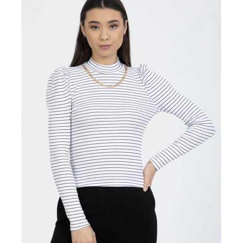 Kadın Zincir Aksesuarlı Siyah Çizgili Beyaz Triko Kazak