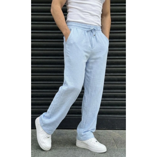 Erkek Açık Mavi Keten Pantolon