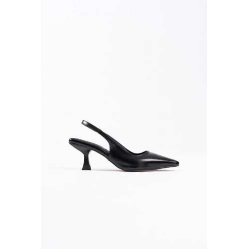 Angelica Kadın Siyah Kırışık Rugan Topuklu Ayakkabı