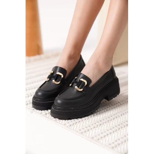 Kadın Siyah Cilt 6cm Topuklu Loafer TR17MS01C