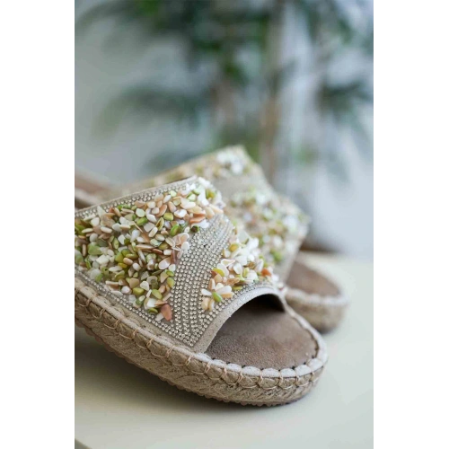 Dennis Kadın Bej Taş İşlemeli Terlik