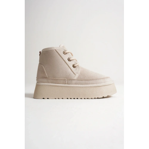 Elena Kadın Bej Kışlık İçi Kürklü Kalın Taban Bot