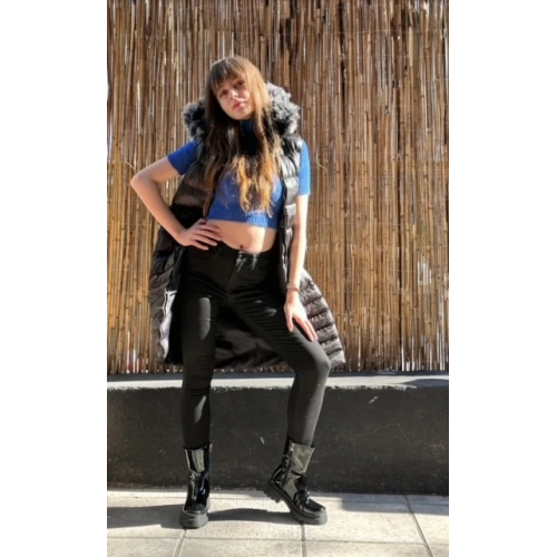 Kadın Parlak Siyah Uzun Şişme Yelek