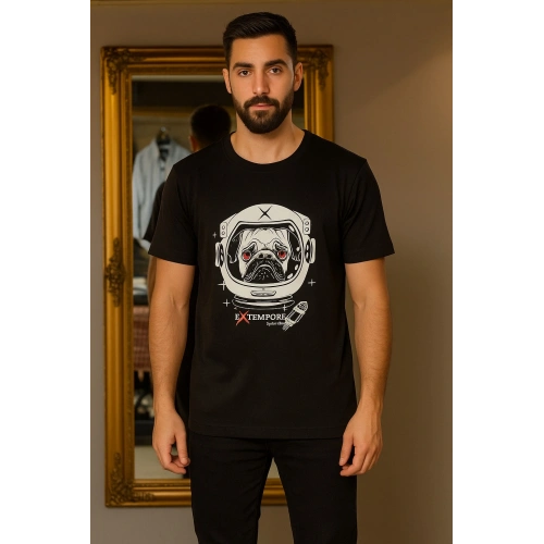Erkek Astronot Köpek Baskılı T-shirt