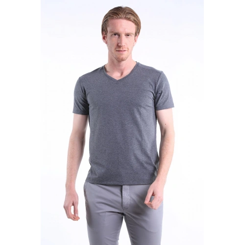 Erkek Basic V Yaka Füme Tshirt