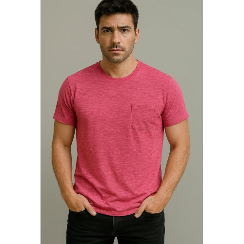 Erkek Basic Yuvarlak Yaka Pembe Tshirt