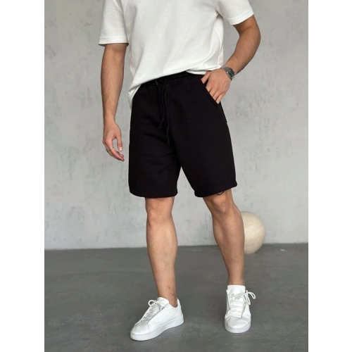 Erkek Siyah Keten Cepli Şort