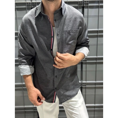 Erkek Gri Şerit Detaylı Gömlek