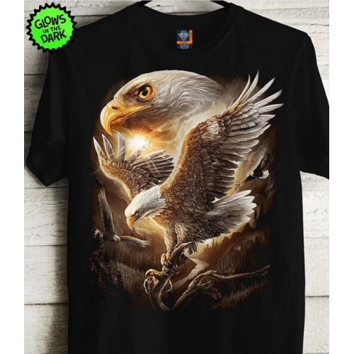 Erkek Siyah Kartal Baskılı T-shirt